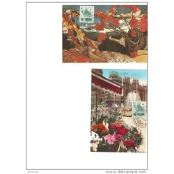 2 postales  de flores con matasello valencia