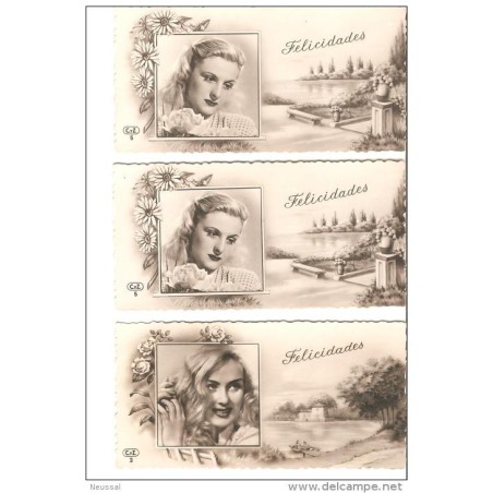 3 tarjetas antiguas  sin utilizar  con felicidades