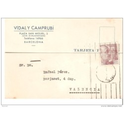 Tarjeta  con publicidad vidal y camprubi barcelona