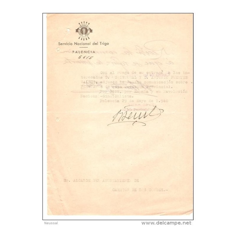 Papel del servicio nacional de trigo palencia 1940 Papel del servicio nacional de trigo palencia 1940