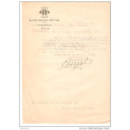 Papel del servicio nacional de trigo palencia 1940