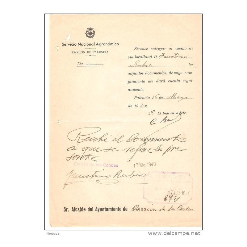 Papel del servicio nacional agronomico palencia 1940 Papel del servicio nacional agronomico palencia 1940