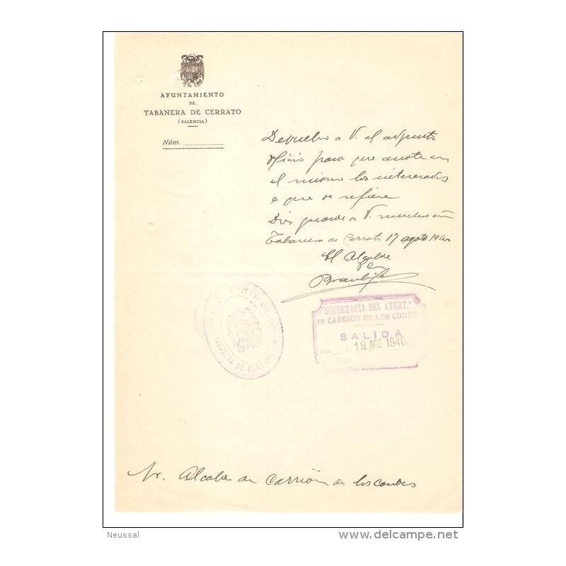 Papel de ayuntamiento de tabanera de cerrato 1940 Papel de ayuntamiento de tabanera de cerrato 1940