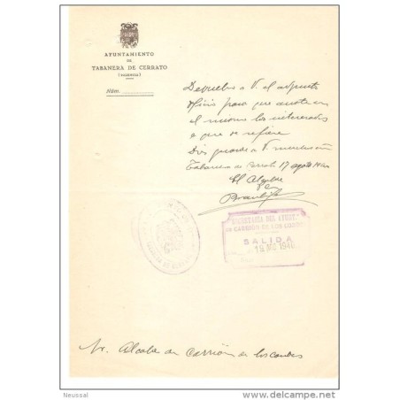 Papel de ayuntamiento de tabanera de cerrato  1940