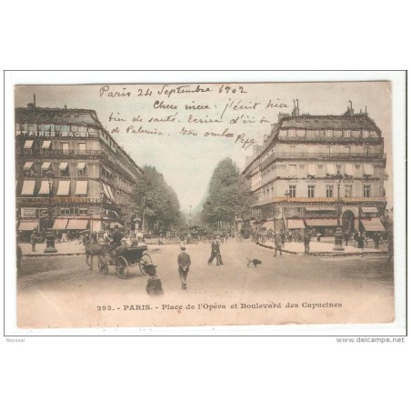 Tarjeta postal circulada paris  place de lopera