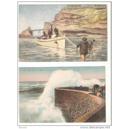 2 tarjetas postales biarritzarrive du bateau de sardines