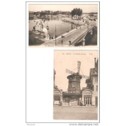 2 tarjetas postales bayona y moulin rouge