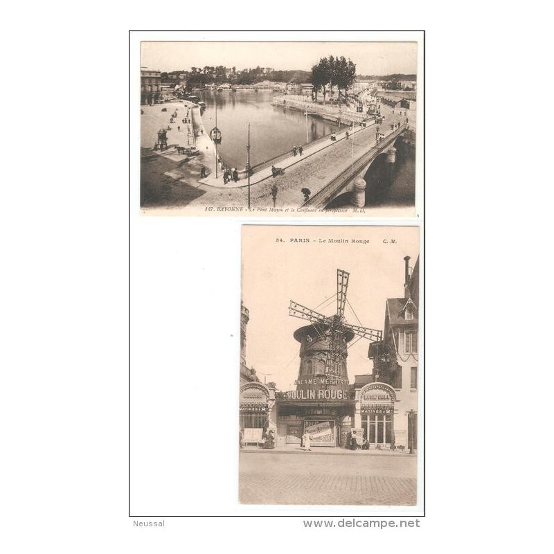 2 tarjetas postales bayona y moulin rouge 2 tarjetas postales bayona y moulin rouge
