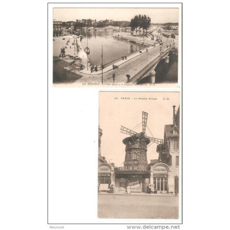 2 tarjetas postales bayona y moulin rouge