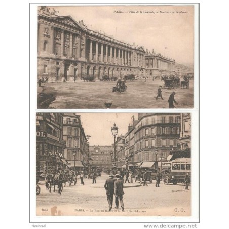 2 tarjetas postales  de paris place de la concorde y la rue de havre