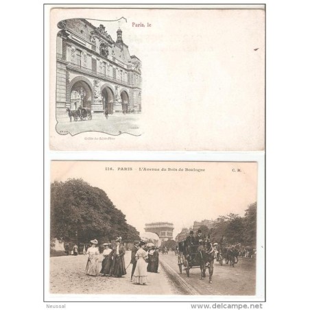 2 tarjetas postales  de paris carruajes de caballos