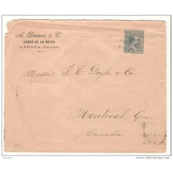 Carta de gerona a canada en el sello matasello azul
