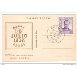 Tarjeta postal  con matasellos de burgos 1938