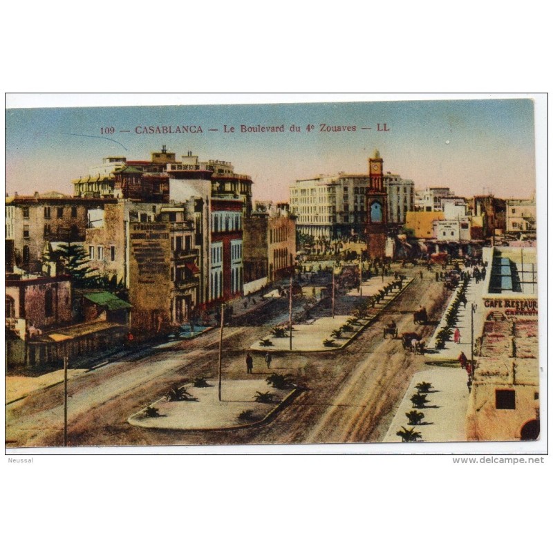 Tarjeta postal de marruecos casablanca le boulevard du 4 zouaves Tarjeta postal de marruecos casablanca le boulevard du 4 zouaves