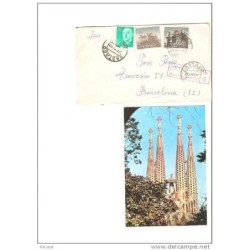 Carta con cuño sastago y postal de barcelona