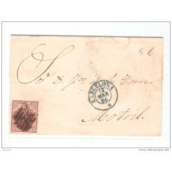 Frontal de carta con matasello azul de barcelona