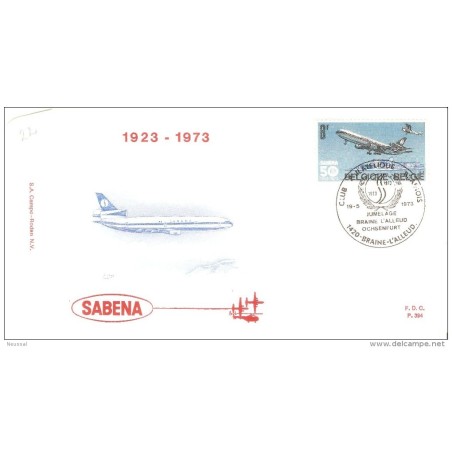Sobres  primer dia de belgica de 1973 avion
