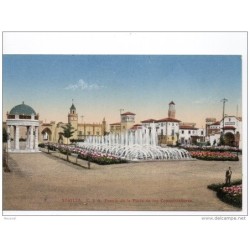 Tarjeta postal   sevilla  fuente de  la plaza conquistadores