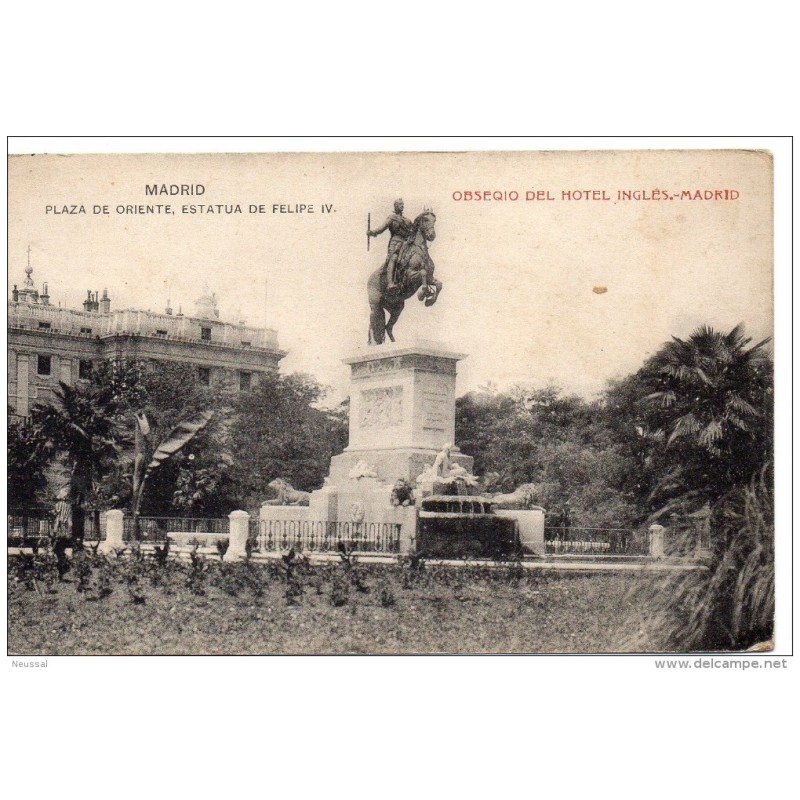 Tarjeta postal de madrid plaza de oriente estatua de felipe Tarjeta postal de madrid plaza de oriente estatua de felipe