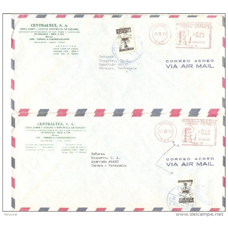 2 cartas de panama de 1973 con diferente franqueo 013 y 023 2 cartas de panama de 1973 con diferente franqueo 013 y 023