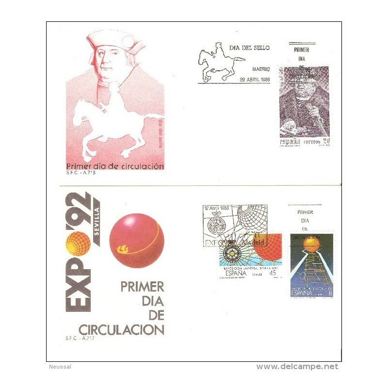 2 sobres de primer dia de 1988 dia del sello y expo 2 sobres de primer dia de 1988 dia del sello y expo