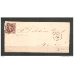 Carta  recortada con cuño madrid y parrilla numerica por detras matasello de murcia