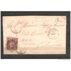 Carta recortada con matasello madrid y cuño parrilla numerica por detras matasello 1863