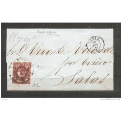 Carta recortada con matasello cadiz y rueda de carreta