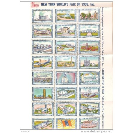 Espectacular pliego completo sin partir  de 54 Viñetas de la feria de Nueva York de 1938
