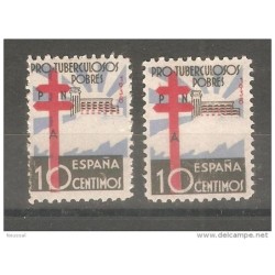 Pareja de sellos pro tuberculosos  de 1938  el sello de la izquierda el 10cts desplaza hacia abajo