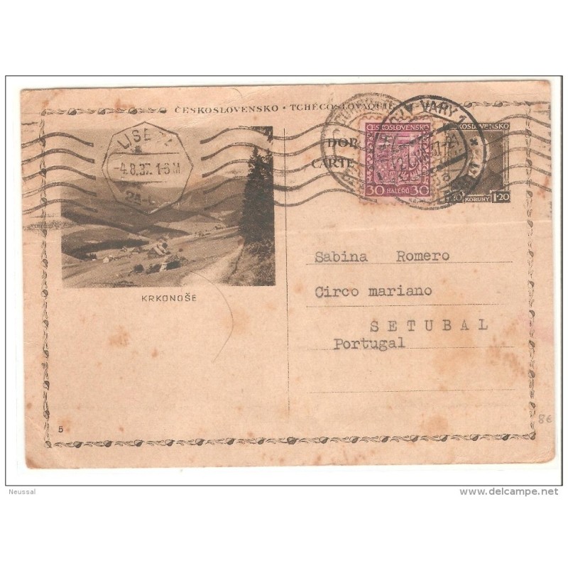 Tarjeta postal de checoslovaquia de 1937 Tarjeta postal de checoslovaquia de 1937