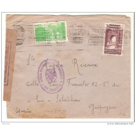Carta circulada de marruecos censura san sebastian 1941
