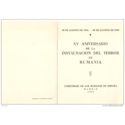 Tarjeta  3 sobres instauracion del terror en rumania  comunidad de rumanos en españa 1959