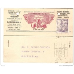 Tarjeta postal con publicidad comercio e industrias metalurgicas moreno sa matasello rodillo