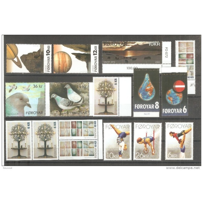 Año 2009 Completo de Feroe excepto timbres de distributieurs Año 2009 Completo de Feroe excepto timbres de distributieurs