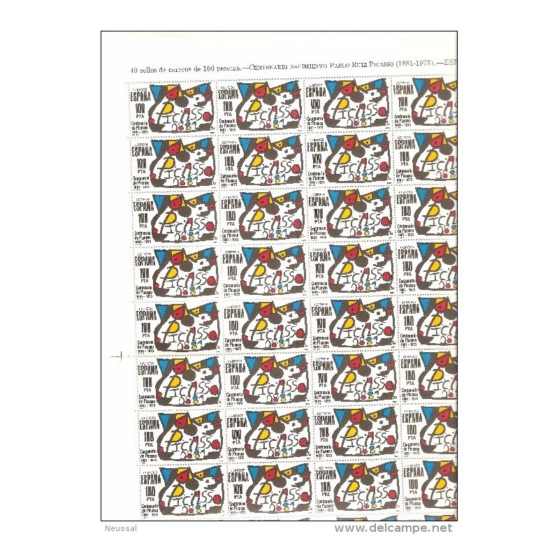 Pliego completo de 40 sellos de picasso Pliego completo de 40 sellos de picasso