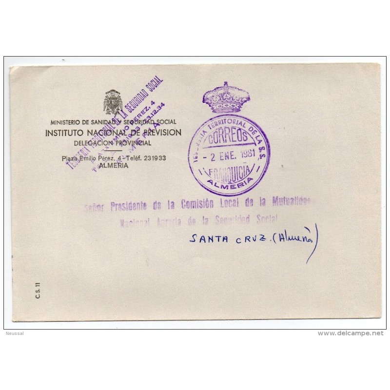 Carta con matasello tesoreria territorial de la SS almeria Carta con matasello tesoreria territorial de la SS almeria