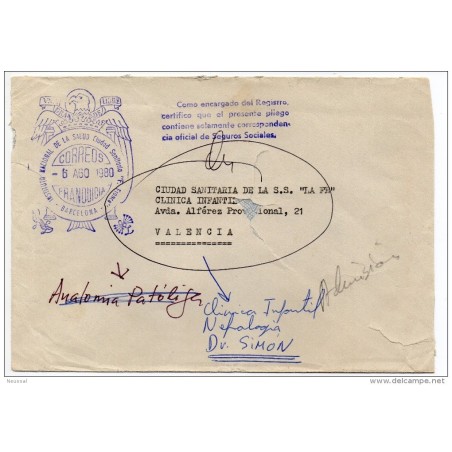 Carta con matasello instituto nacional de la salud ciudad sanitaria  Barcelona