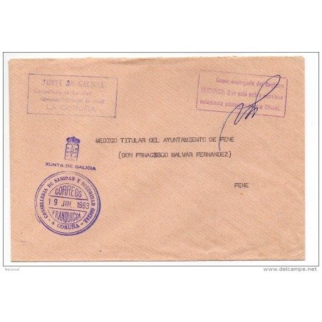 Carta con matasello conselleria  de sanidad y seguridad social A coruña