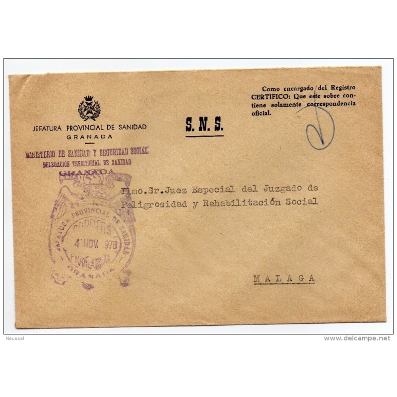 Carta con matasello jefatura provincial de sanidad granada Carta con matasello jefatura provincial de sanidad granada