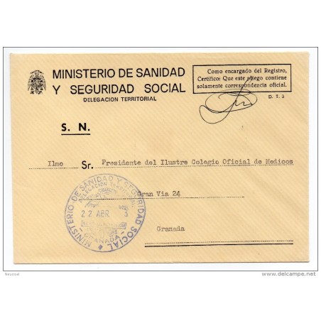 Carta con matasello ministerio de sanidad y seguridad social granada