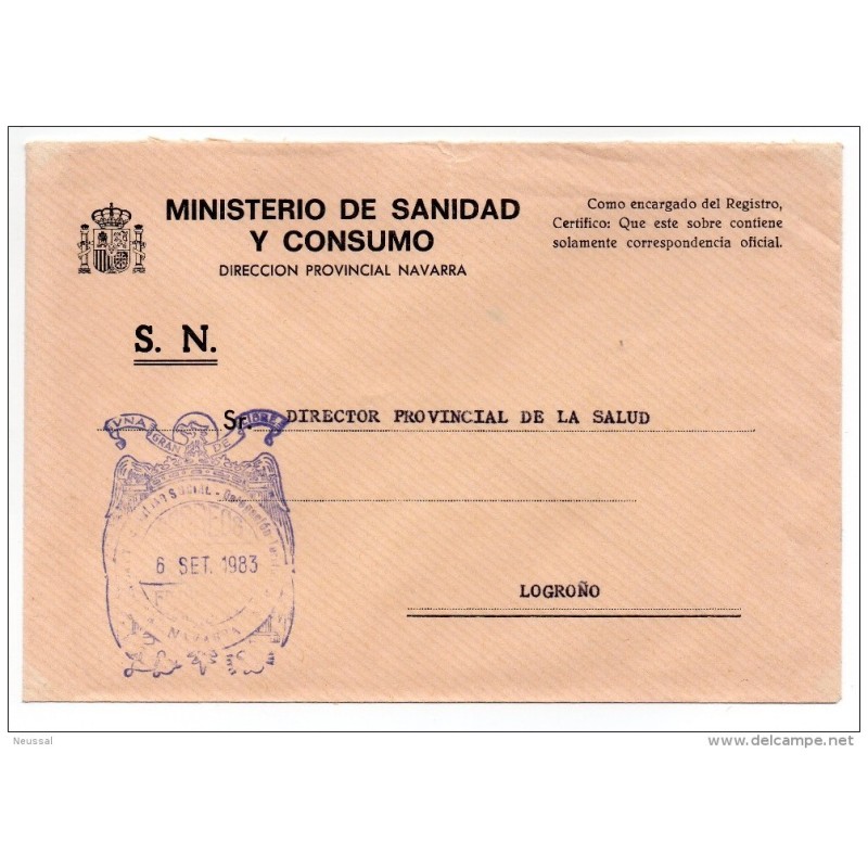 Carta con matasello ministerio de sanidad y consumo navarra Carta con matasello ministerio de sanidad y consumo navarra