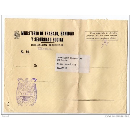 Carta con matasello delegacion territorial de sanidad y seguridad social salamanca