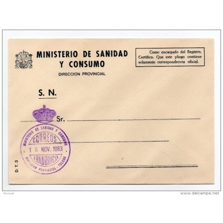 Carta con matasello ministerio de sanidad y consumo toledo