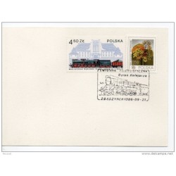 Tarjeta de polonia con matasellos tren