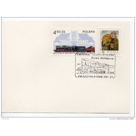 Tarjeta de polonia con matasellos tren