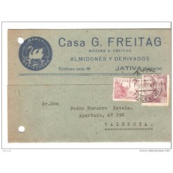 Tarjeta postal de 1947 matasello xativa valencia