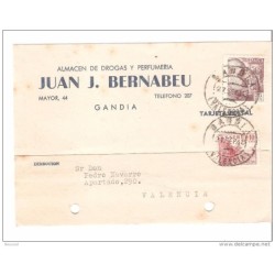 Tarjeta postal de 1948 matasello gandia