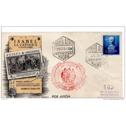 Carta con matasello rojo Madrid  y con multitud de cuños por detras 1951