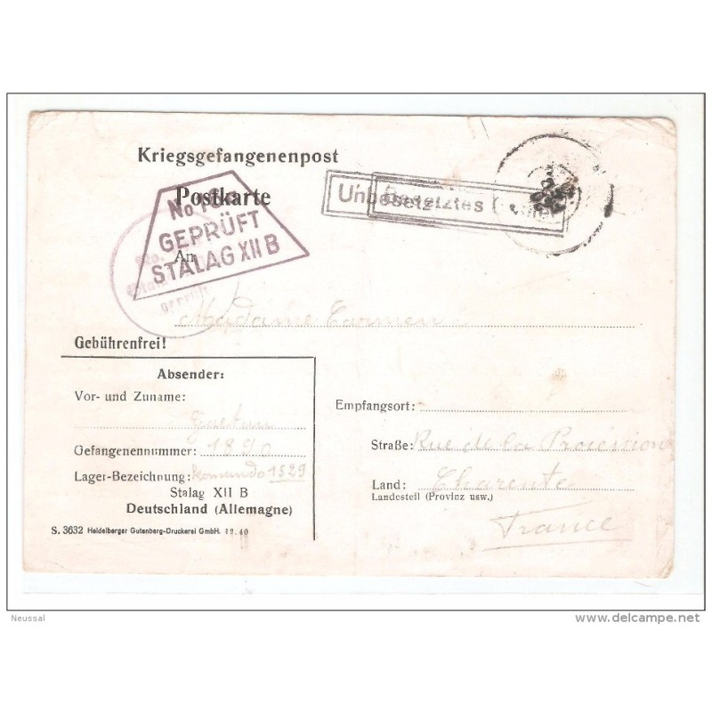 Tarjeta postal   prisionero de guerra de 1941